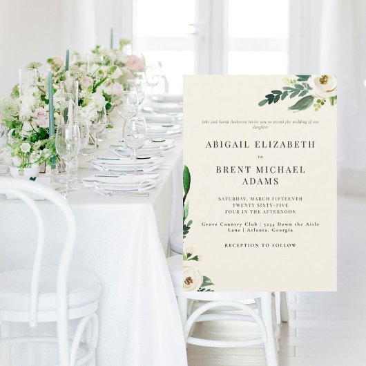 Invitation Crème Moderne Blanc Floral Bride Parents Mariage