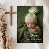 Invitation Crème moderne blanc Script garçon fille photo Bapt