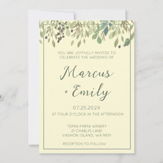 Invitation Crème moderne et Mariage Eucalyptus (Devant)