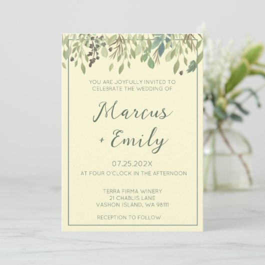 Invitation Crème moderne et Mariage Eucalyptus (Debout devant)
