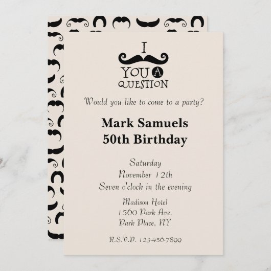 Invitation Crème Mustaches 50e anniversaire (Devant / Derrière)