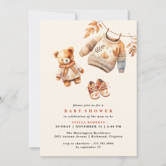 Invitation Crème neutre et orange | Baby shower d'automne mod (Devant)