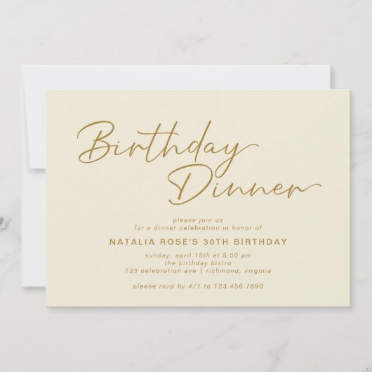 Invitation Crème neutre ivoire & or Dîner d'anniversaire mode (Devant)