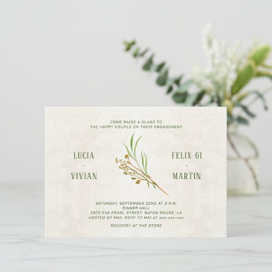 Invitation Crème ocre neutre Vert Rustique (Debout devant)