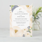 Invitation Crème Or Beige Elégant Floral Aquarelle (Debout devant)