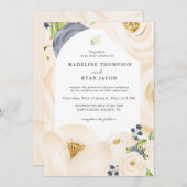 Invitation Crème Or Beige Elégant Floral Aquarelle (Devant / Derrière)