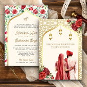 Invitation Crème Or Roses Rouge Anand Karaj Sikh Mariage