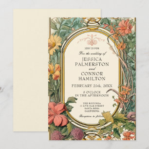 Invitation Crème orange vert Vintage Floral Mariage