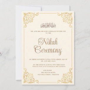 Invitation Crème ornée Cadre baroque Nikah Mariage musulman