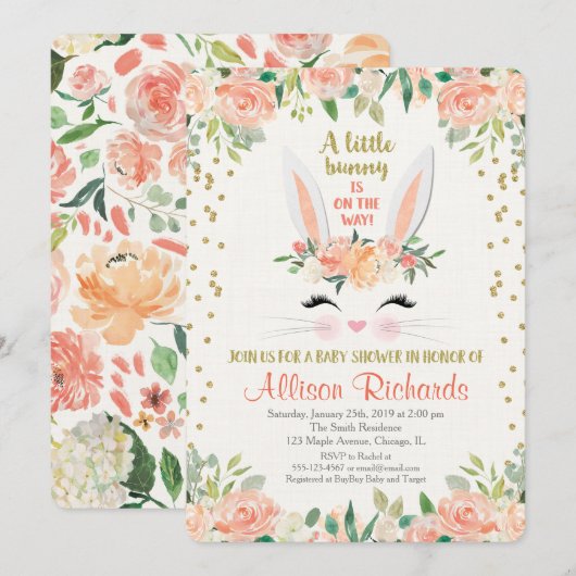 Invitation Crème Pâques de pêche d'invitation de baby shower (Devant / Derrière)