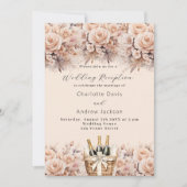 Invitation Crème pêche corbeille à vin rose réception mariage (Devant)