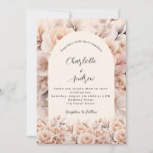 Invitation Crème pêche florales roses arche mariage élégant (Devant)