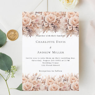 Invitation Crème pêche floraux rose blanc élégant mariage