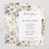 Invitation Crème Poinsettia Fête des mariées Florale Bleue (Devant / Derrière)