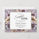 Invitation Crème pourpre Taupe Floral Surprse 50e anniversair (Devant)