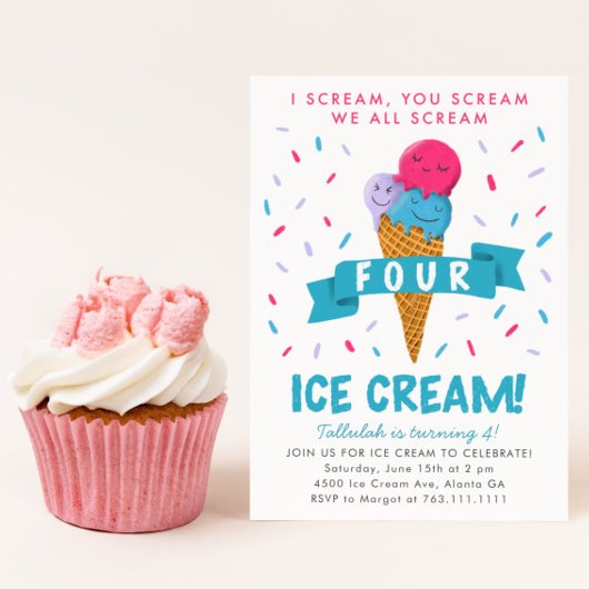 Invitation Crème Quatre Glaces 4ème Anniversaire