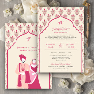 Invitation Crème Rani Rose Punjabi Anand Karaj Mariage Sikh
