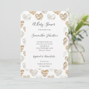 Invitation Crème romantique Baby shower Coeurs blancs