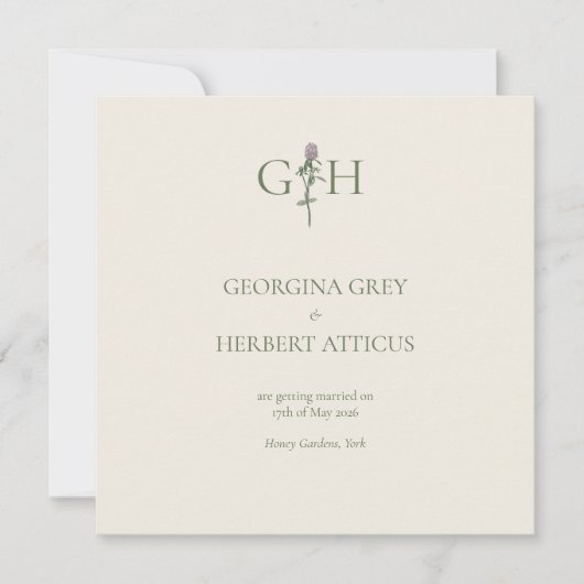 Invitation Crème romantique et trèfle Sage Enregistrer la dat (Devant)