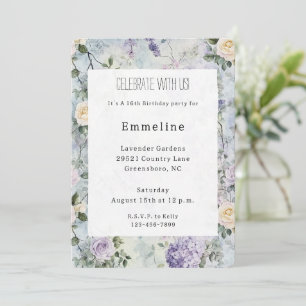 Invitation Crème romantique fleurs violettes Anniversaire