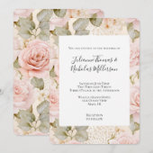 Invitation Crème romantique Roses Roses Roses Roses Roses Ros (Devant / Derrière)