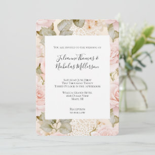 Invitation Crème romantique Roses Roses Roses Roses Roses Ros