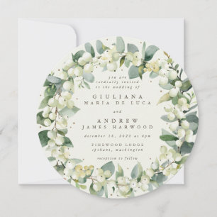 Invitation Crème ronde Snowberry + Eucalyptus Mariage de cour