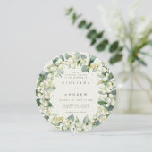 Invitation Crème ronde Snowberry+Eucalyptus Mariage de couron (Debout devant)