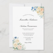 Invitation Crème rose Bleu Noir Floral Élégant Mariage (Devant)