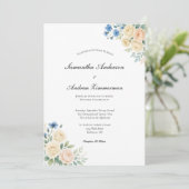 Invitation Crème rose Bleu Noir Floral Élégant Mariage (Debout devant)