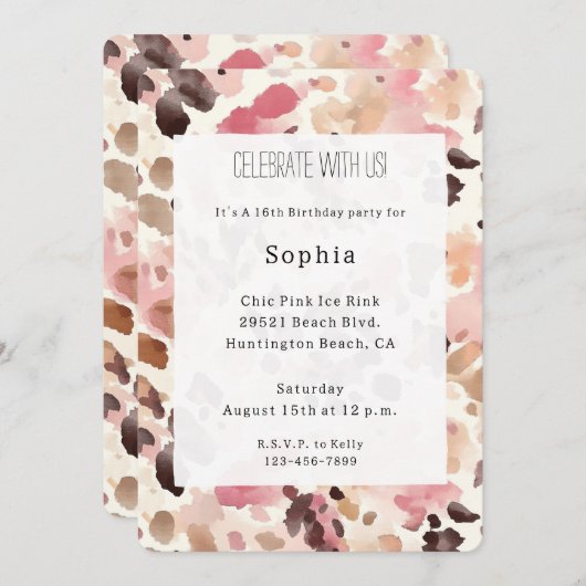 Invitation Crème rose Brown léopard Anniversaire (Devant / Derrière)