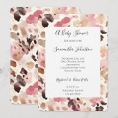 Invitation Crème rose Brown Leopard Baby shower Poster de ani (Devant / Derrière)