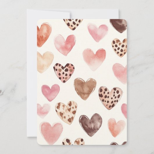 Invitation Crème rose Coeurs léopard Anniversaire (Dos)