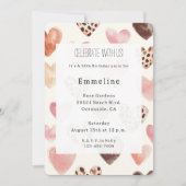 Invitation Crème rose Coeurs léopard Anniversaire (Devant)