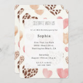Invitation Crème rose Coeurs léopard Brown Anniversaire (Devant / Derrière)