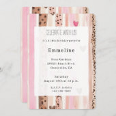 Invitation Crème rose Coeurs Léopard Stripes Anniversaire (Devant / Derrière)