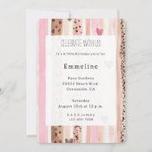 Invitation Crème rose Coeurs Léopard Stripes Anniversaire (Devant)