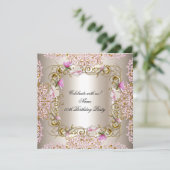 Invitation Crème rose Damask Gold Flowers Anniversaire (Debout devant)