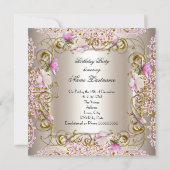 Invitation Crème rose Damask Gold Flowers Anniversaire (Dos)