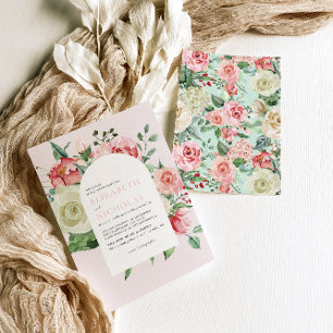 Invitation Crème & Rose   Fleurs de mariage romantiques de pr
