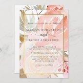 Invitation Crème rose pâle Peach Sage Green Mariage or (Devant / Derrière)