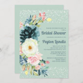 Invitation Crème rose Parties scintillant florale Neo Mint Fê (Devant / Derrière)