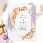 Invitation Crème rose pêche chic et mariage ovale lavande<br><div class="desc">Ravissez vos invités avec cette élégante invitation de mariage comportant des éléments floraux aquarelles exquis entourant vos détails de mariage sur un cadre ovale et des teintes délicates de lavande et de lilas en aquarelle se déversant derrière. Fleurs, feuillage et herbe de la pampa dans un beau mélange de teintes...</div>