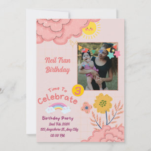 Invitation Crème rose Purple Minimaliste Baby Invit avec Phot