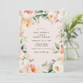 Invitation Crème rose vif Peony Floral Baby Girl Parsemer (Debout devant)