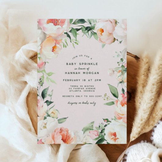 Invitation Crème rose vif Peony Floral Baby Girl Parsemer