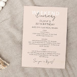 Invitation Crème Rose Week-end Anniversaire Itinéraire Invita<br><div class="desc">Délicieuse chronologie de la fin de semaine calligraphique moderne. Le design présente une élégante disposition de texte de style moderne. Pour effectuer des modifications avancées,  sélectionnez l'option "Cliquez pour customiser plus loin" sous Personnaliser ce modèle.</div>