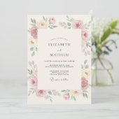 Invitation Crème Rosée Fleurs Romantiques de Mariage (Debout devant)