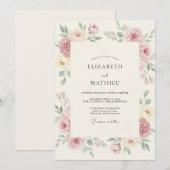 Invitation Crème Rosée Fleurs Romantiques de Mariage (Devant / Derrière)