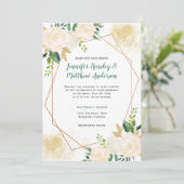 Invitation Crème Roses blanches Parties scintillant géométriq (Debout devant)